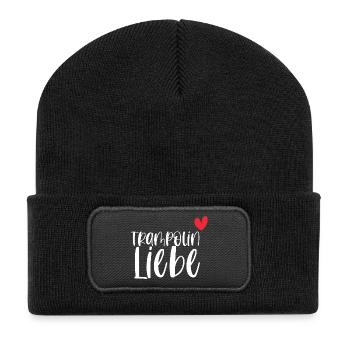 Trampolin Liebe Springen Hobby Geschenk - Recycelte Patch Beanie - Schwarz - Vorne