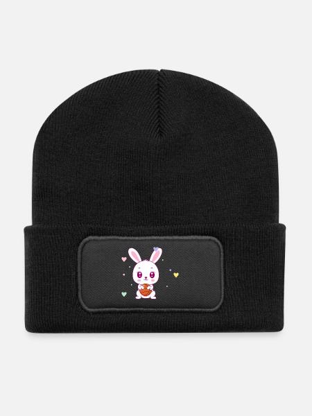 Cute Basketball Bunny - Recycled Patch Beanie - black