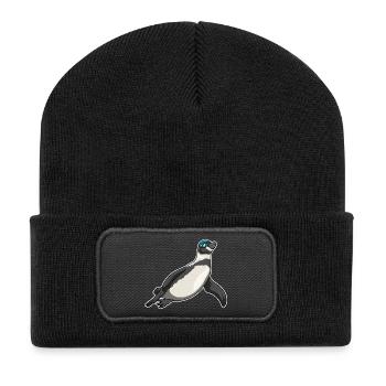 Pinguin Schwimmen Schwimmbrille Sommer - Recycelte Patch Beanie - Schwarz - Vorne