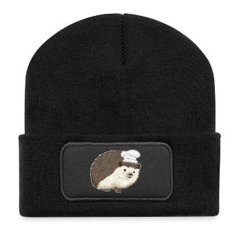Hedgehog Chef Chef Hat Cooking - Recycled Patch Beanie - black - Front