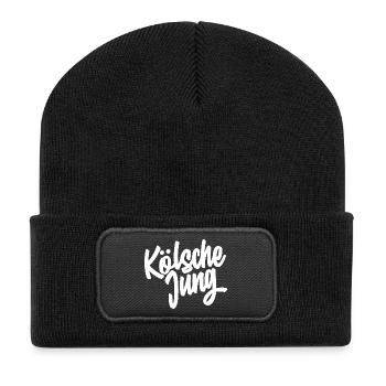 Kölsche Jung Script Design - Recycelte Patch Beanie - Schwarz - Vorne