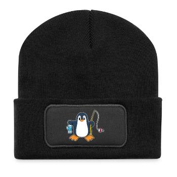 Pinguin Angler Fisch Angeln - Recycelte Patch Beanie - Schwarz - Vorne
