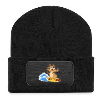 Meerkat Surfing Surfboard Summer - Recycled Patch Beanie - black - Front