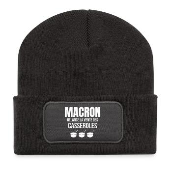 retraite, réforme des retraites, Macron - Beanie recyclé à patch - charbon - Devant