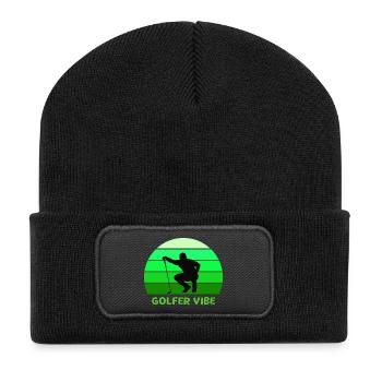 golfen, golfen, golfen, golf spielen - Recycelte Patch Beanie - Schwarz - Vorne