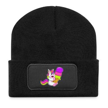 Einhorn Waffeleis - Recycelte Patch Beanie - Schwarz - Vorne
