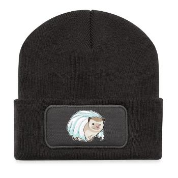 Mariage au voile de mariée hérisson - Beanie recyclé à patch - charbon - Devant