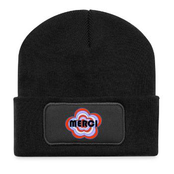 MERCI. THANKS. THANK YOU. ANNIVERSAIRE. NAISSANCE. - Beanie recyclé à patch - noir - Devant