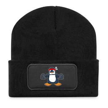 Penguin Bodybuilder Barbell Musculation - Beanie recyclé à patch - noir - Devant