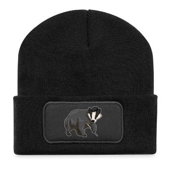 Dachs Maler Pinsel Malen - Recycelte Patch Beanie - Schwarz - Vorne