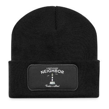 Danke Nachbar, Nachbarin, Leuchtturm auf Menorca - Recycelte Patch Beanie - Schwarz - Vorne