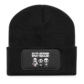 Geisterwesen Spruch Halloween Design - Recycelte Patch Beanie - Schwarz - Vorne