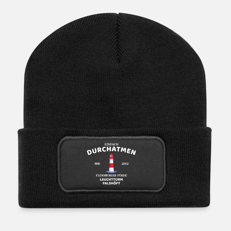 Flensburger Förde, Leuchtturm Falshöft, Durchatmen - Recycelte Patch Beanie - Schwarz