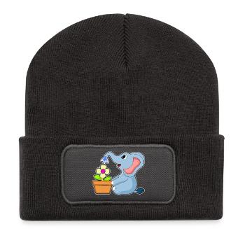 Elefant Blume - Recycelte Patch Beanie - Dunkelgrau - Vorne
