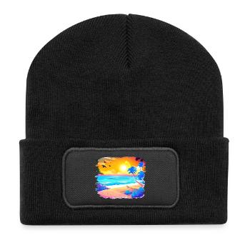 Summer Sunset Beach Watercolor - Recycled Patch Beanie - black - Front