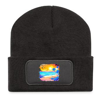 Summer Sunset Beach Watercolor - Recycled Patch Beanie - dark grey - Front