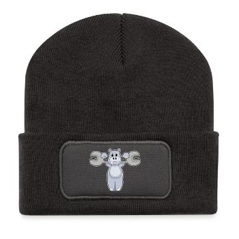 Clé mécanique hippopotame - Beanie recyclé à patch - charbon - Devant