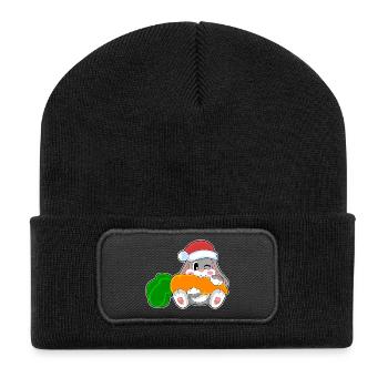 Hase Weihnachten Karotte - Recycelte Patch Beanie - Schwarz - Vorne