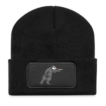 Dachs Dart Dartpfeil - Recycelte Patch Beanie - Schwarz - Vorne