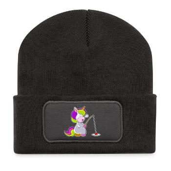 Canne à pêche licorne pêcheur Canne à pêche - Beanie recyclé à patch - charbon - Devant