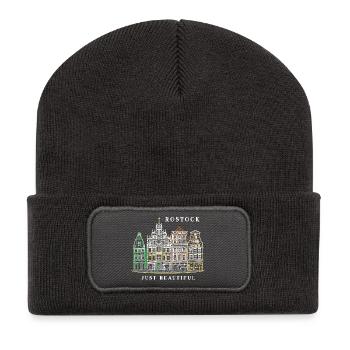 Rostock, Mer Baltique, Allemagne, Dessin - Beanie recyclé à patch - charbon - Devant