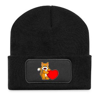Katze Herz - Recycelte Patch Beanie - Schwarz - Vorne