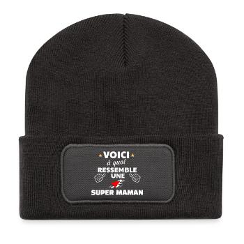 Humour maman super héroïne insoumise - Beanie recyclé à patch - charbon - Devant