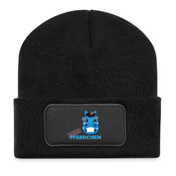 ! Brrr Pferdchen - Winter Pony - Recycelte Patch Beanie - Schwarz - Vorne