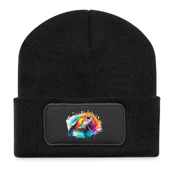 Sea Turtle Design - Recycled Patch Beanie - black - Front