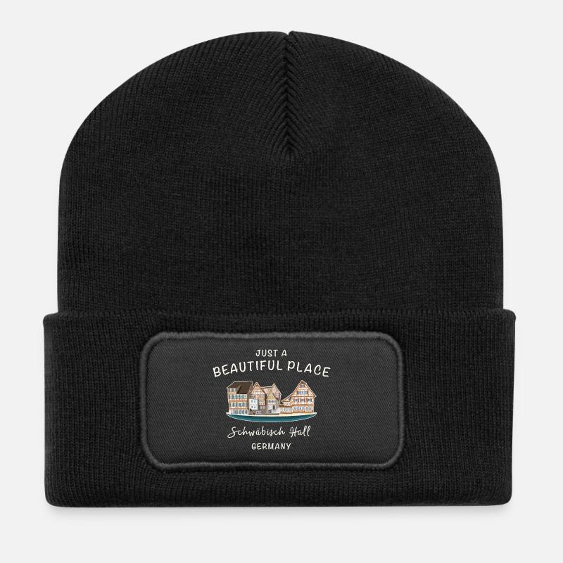 Schwäbisch Hall, Süddeutschland, Zeichnung - Recycelte Patch Beanie - Schwarz