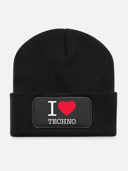 J’AIME LA TECHNO - Beanie recyclé à patch - noir
