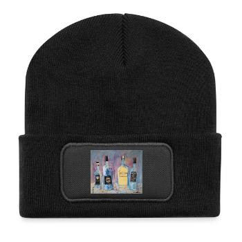 Expressive Weinflaschen vier Freunde - Recycelte Patch Beanie - Schwarz - Vorne
