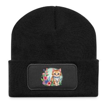 Kitten in a flower meadow - Recycled Patch Beanie - black - Front