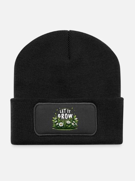 let it grow wiese gänseblümchen frühling spruch - Recycelte Patch Beanie - Schwarz