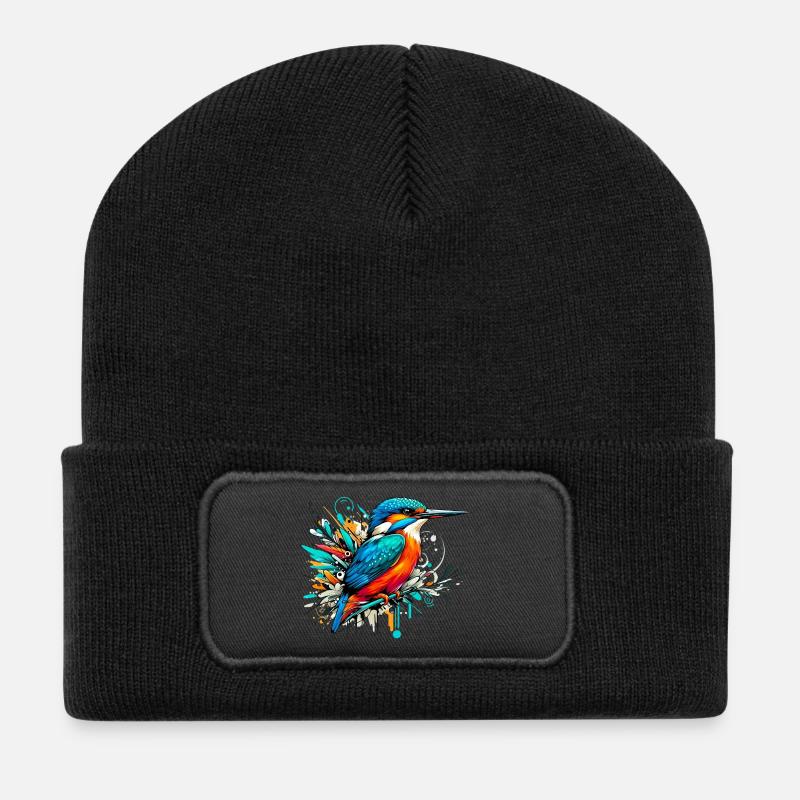 Eisvogel - Recycelte Patch Beanie - Schwarz