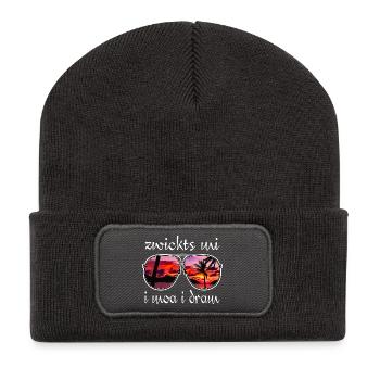 zwickts mi i moa i dram, sentiment de vacances, dialecte - Beanie recyclé à patch - charbon - Devant