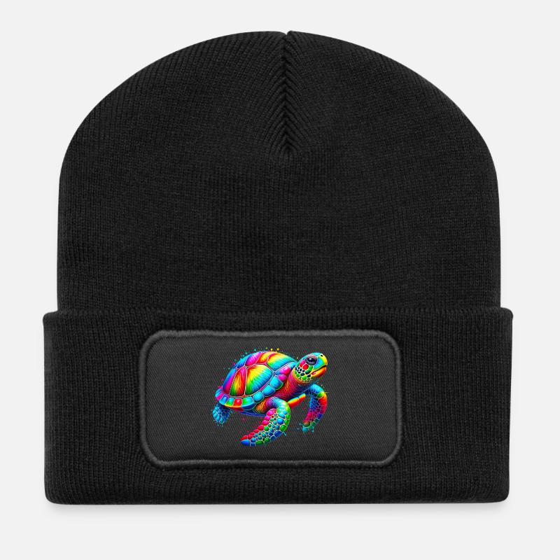 Schildkröte - Recycelte Patch Beanie - Schwarz