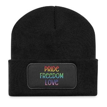 LGBT Pride Month - Frieden. Freiheit. Liebe. - Recycelte Patch Beanie - Schwarz - Vorne
