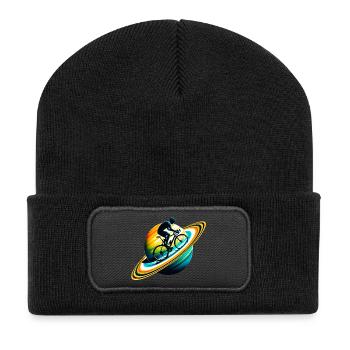 Cyclist on Saturn - Recycled Patch Beanie - black - Front