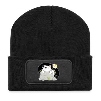 Hund koreanisch - japanischer Stil 08 - Recycelte Patch Beanie - Schwarz - Vorne