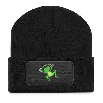Finally schoolchild happy frog enrollment - Recycled Patch Beanie - black - Front
