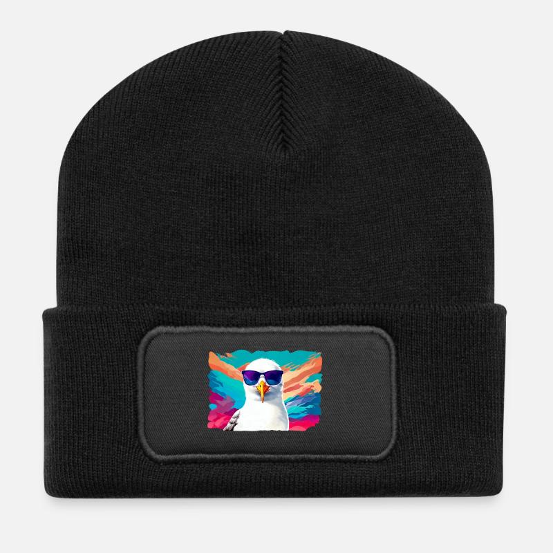 Lustige Möwe mit Sonnenbrille - Recycelte Patch Beanie - Schwarz