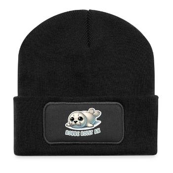 Robbe rollt an - Recycelte Patch Beanie - Schwarz - Vorne
