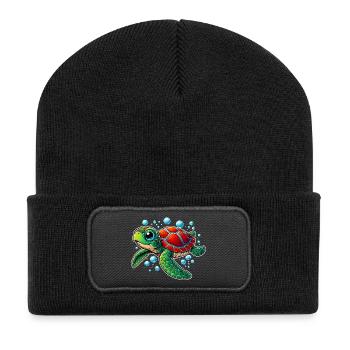Schildkröte - Recycelte Patch Beanie - Schwarz - Vorne