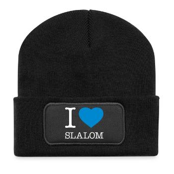 I LOVE SLALOM - Recycelte Patch Beanie - Schwarz - Vorne