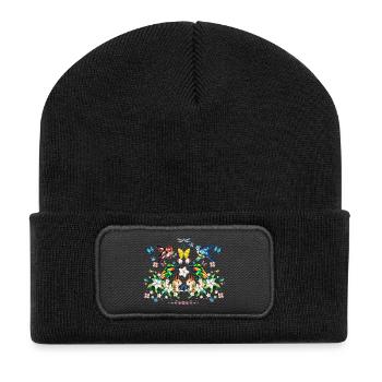 Frühlingszauber als buntes Frühlingsmotiv - Recycelte Patch Beanie - Schwarz - Vorne