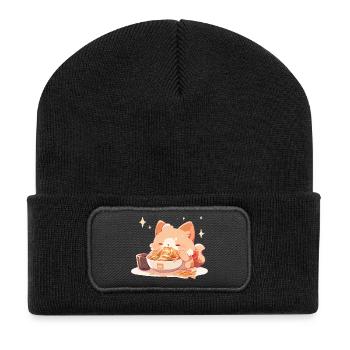 Cat kitten Funny spaghetti eating fat humor - Recycled Patch Beanie - black - Front