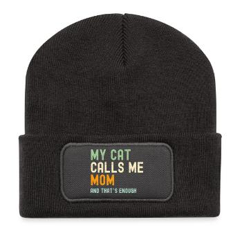 Katze Katzenbesitzer Mama Muttertag Retro Lustig - Recycelte Patch Beanie - Dunkelgrau - Vorne