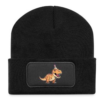 T-Rex Party Dino mit Partyhut - Recycelte Patch Beanie - Schwarz - Vorne