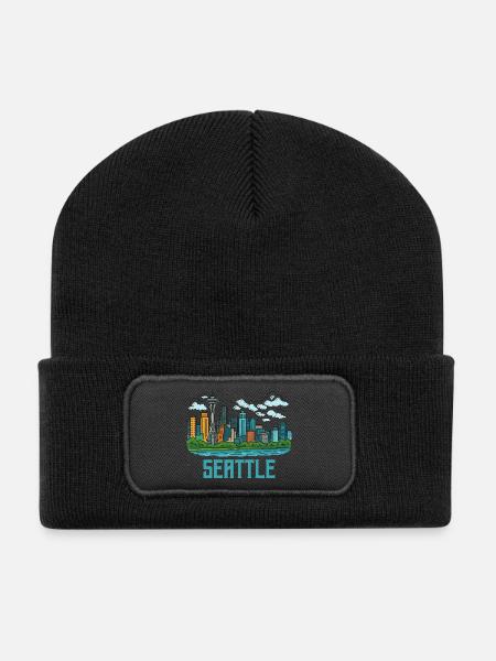 seattle stadt - Recycelte Patch Beanie - Schwarz